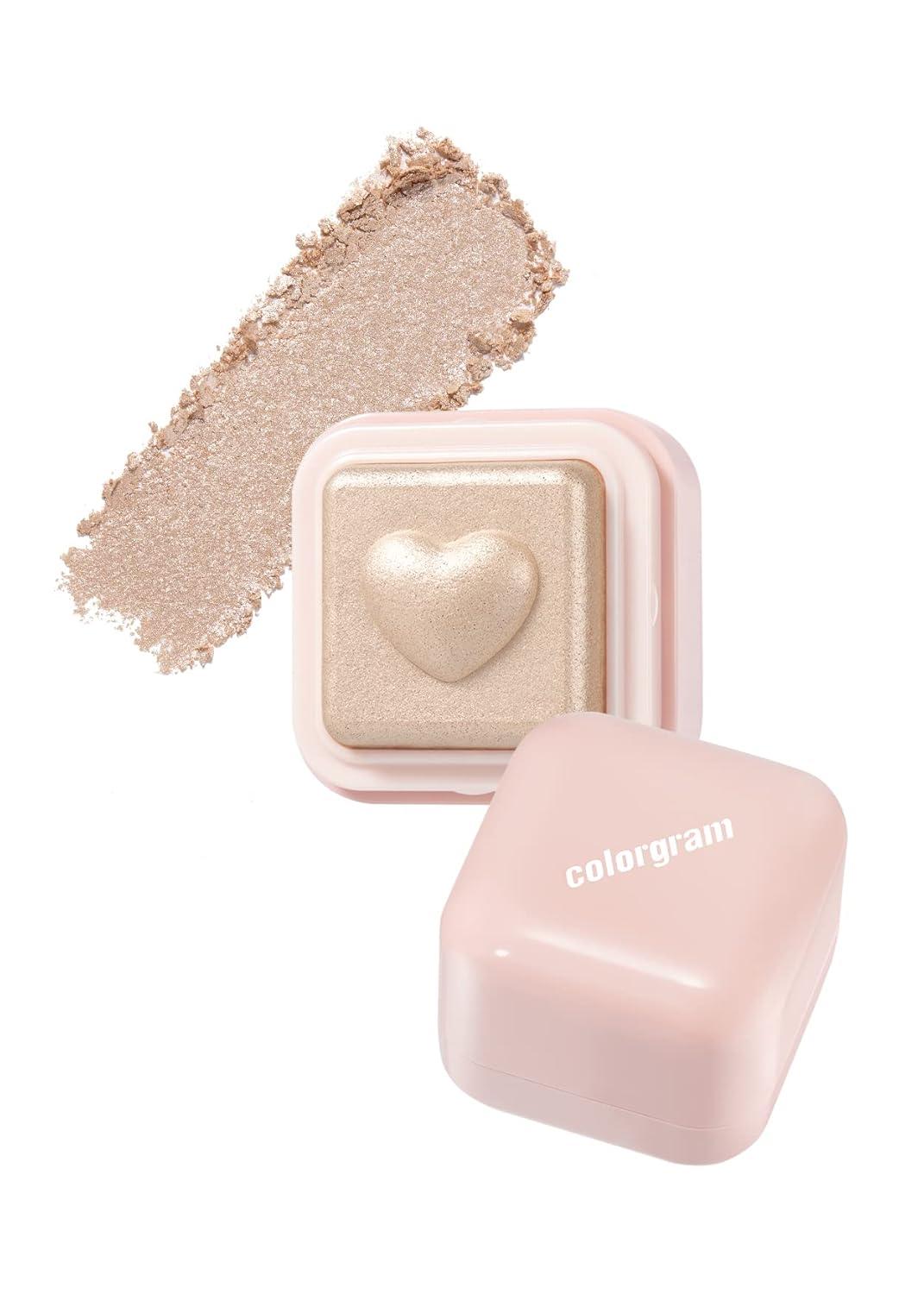 Colorgram Milk Bling Heartlighter 01 Peach Heart — heart-shaped compact open on neutral background
