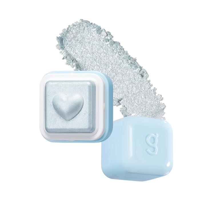 Colorgram Milk Bling Heartlighter 06 Bubbles Blue — heart compact open showing cool-toned blue-silver shimmer pan