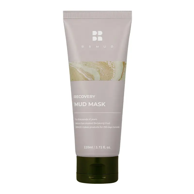 BRMUD Recovery Mud Mask 110ml — dark jar with lid beside product on white background