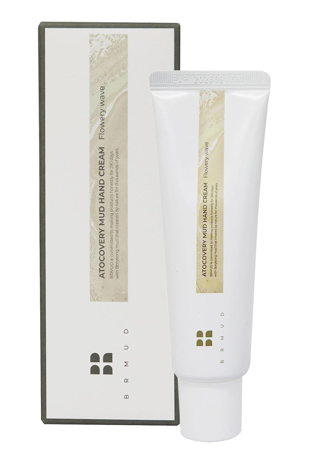 BRMUD Atocovery Mud Hand Cream Flowery Wave 50ml — white tube with floral label on light background