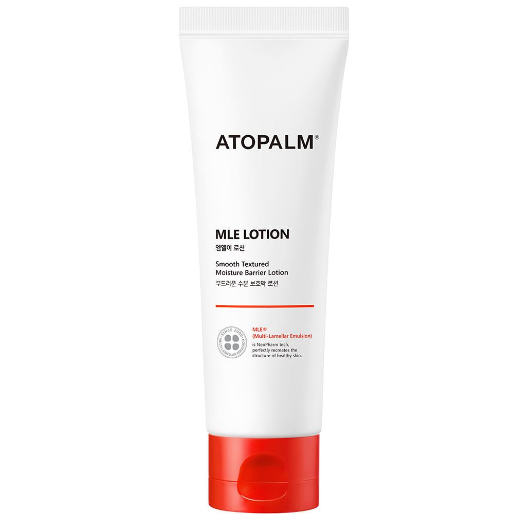 ATOPALM MLE Lotion 120ml — pump bottle with white and blue labeling on neutral background