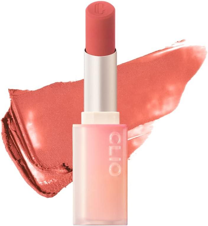 Clio Chiffon Mood Lip #08 Tangerine Tarte — bullet lipstick tube uncapped showing vibrant tangerine shade on clean surface