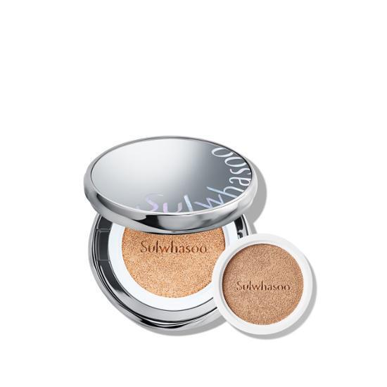 Sulwhasoo Perfecting Cushion Airy 17N1 Vanilla — compact and refill set in gold case, lid open