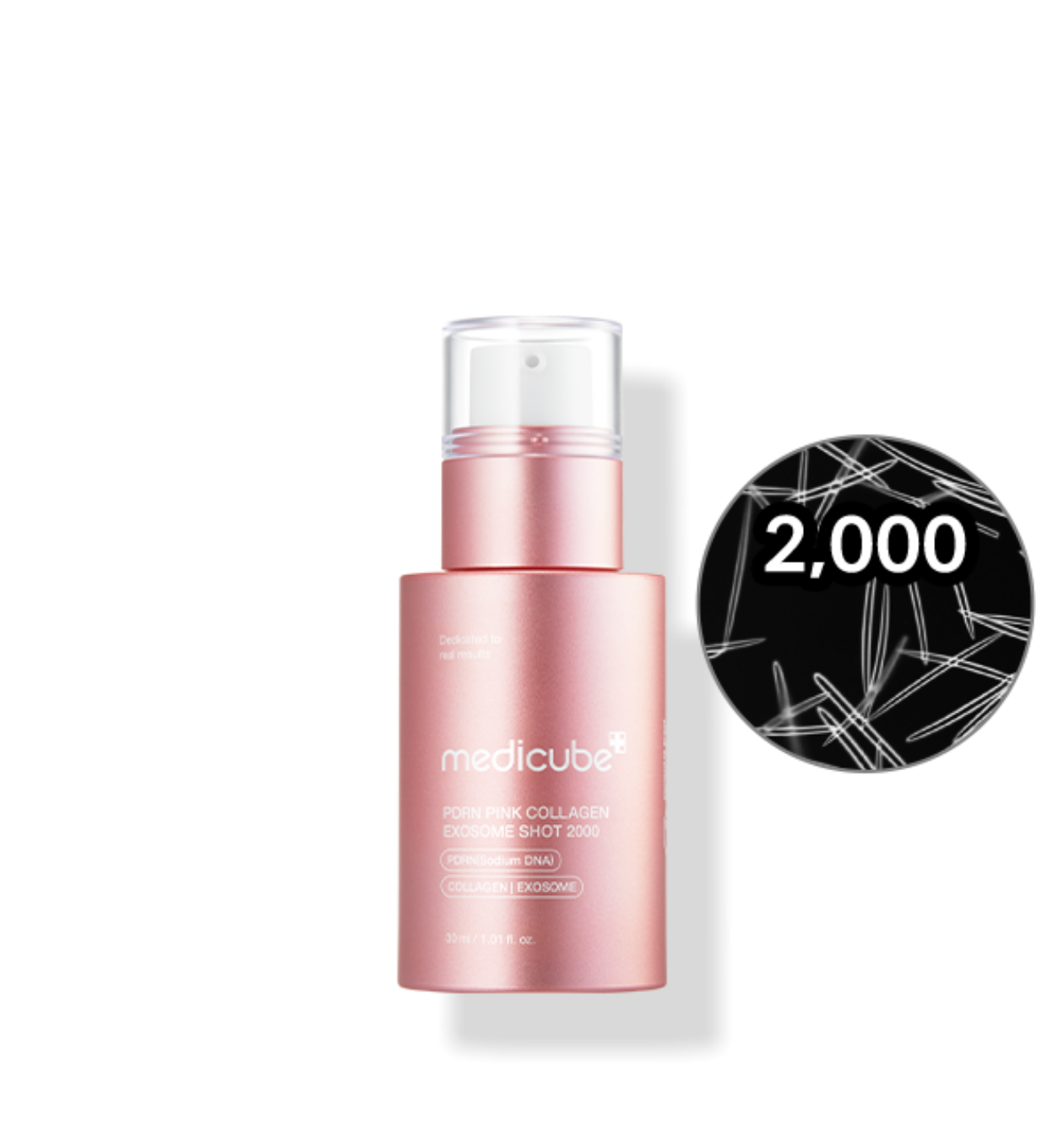 Medicube PDRN Pink Collagen Exosome Shot Ampoule 2000 30ml — pink glass vial with dropper cap