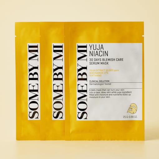 SomeByMi Yuja Niacin Serum Mask 10 sheets — box packaging with yellow yuja illustration
