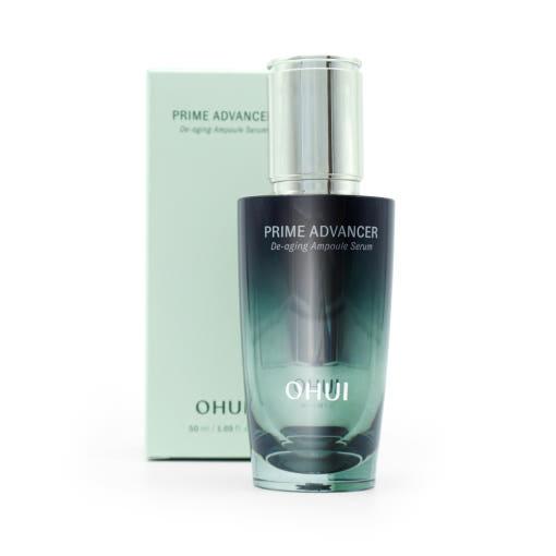Ohui Prime Advancer De-aging Ampoule Serum 50ml — dropper bottle with elegant packaging