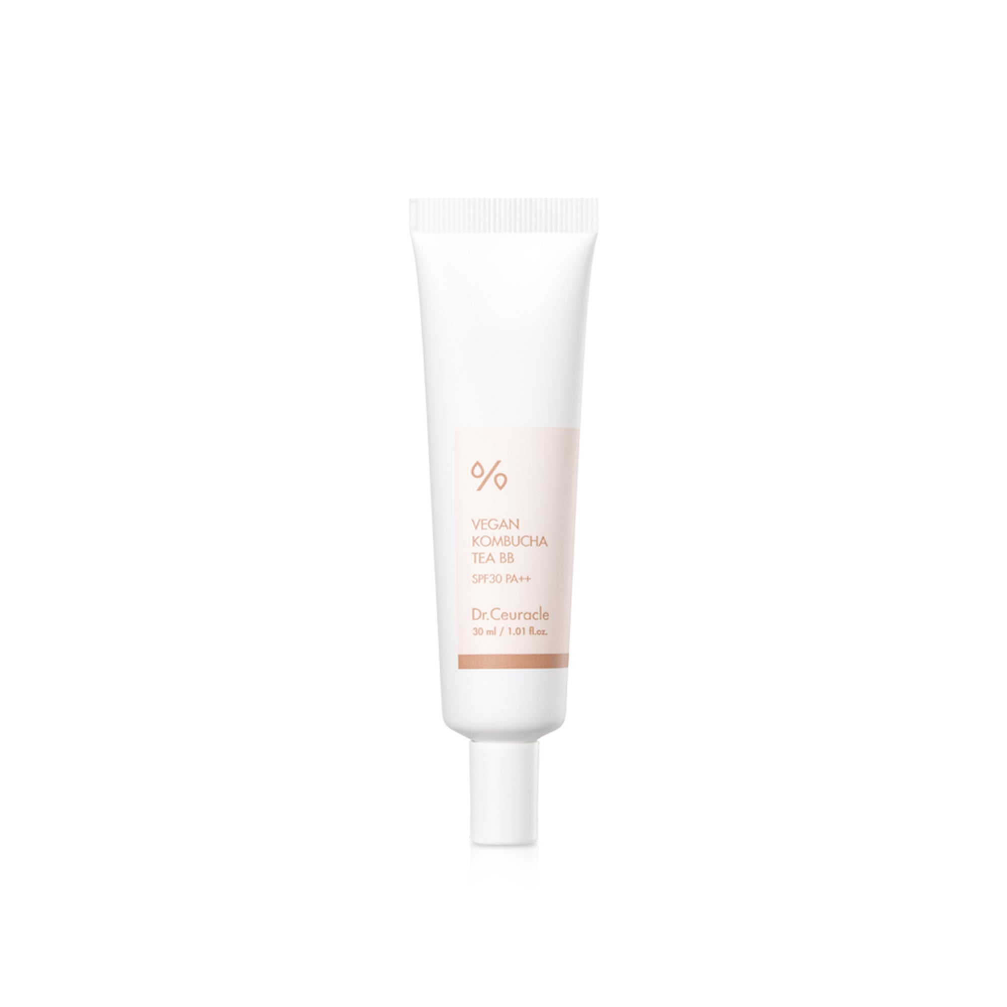 Dr.Ceuracle Vegan Kombucha Tea BB 30ml — compact tube with brown-green label, angled product shot