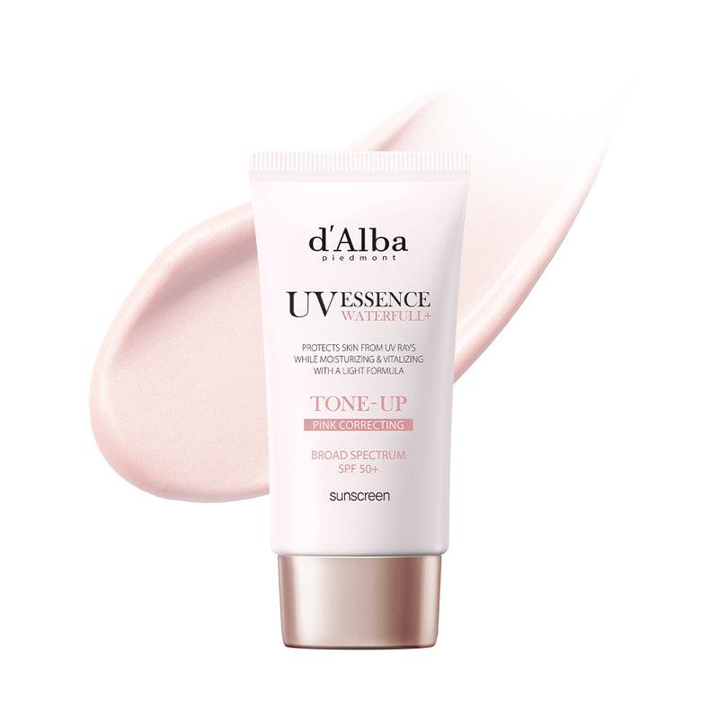 d'Alba Waterfull Tone-up Sunscreen 50ml — tube with pale peach cap on white surface