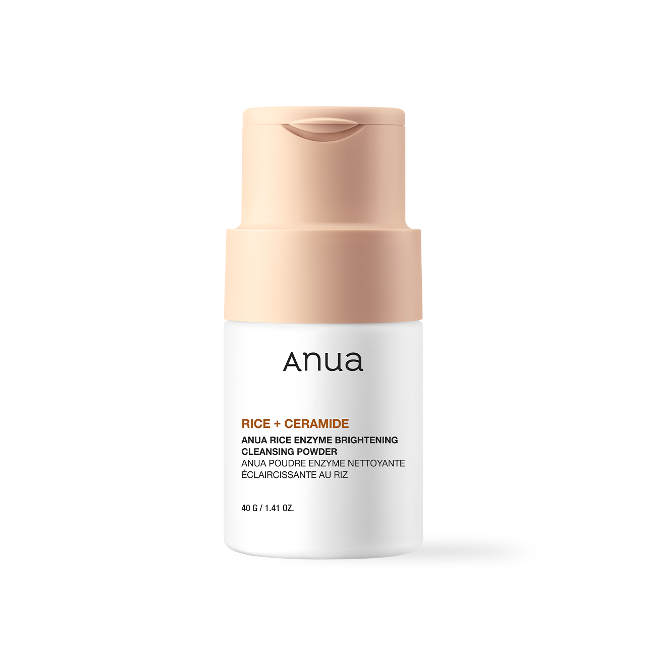 Anua Rice Enzyme Brightening Cleansing Powder 40g — white jar with rice-themed label and powder dispenser