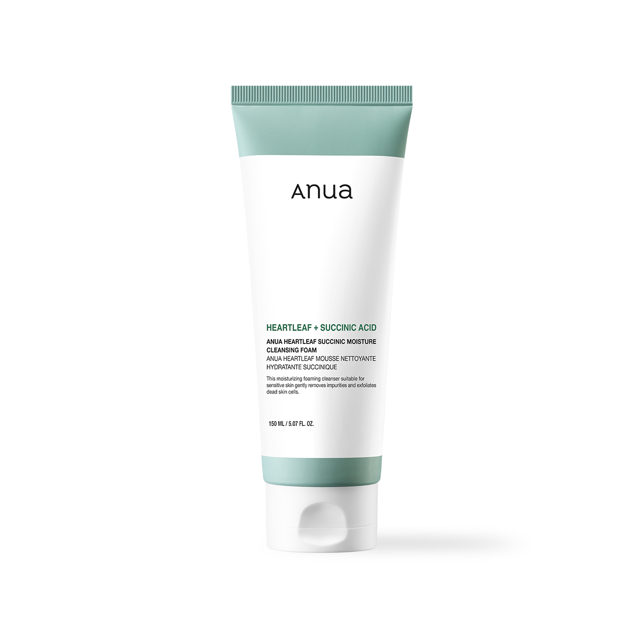 Anua Heartleaf Succinic Moisture Cleansing Foam 150ml — white pump bottle with green label