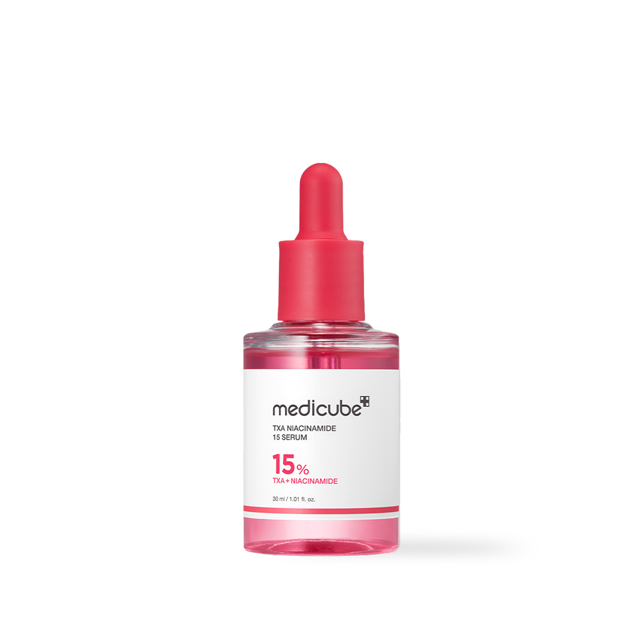 Medicube TXA Niacinamide Serum 30ml — slim red bottle with dropper top on white background