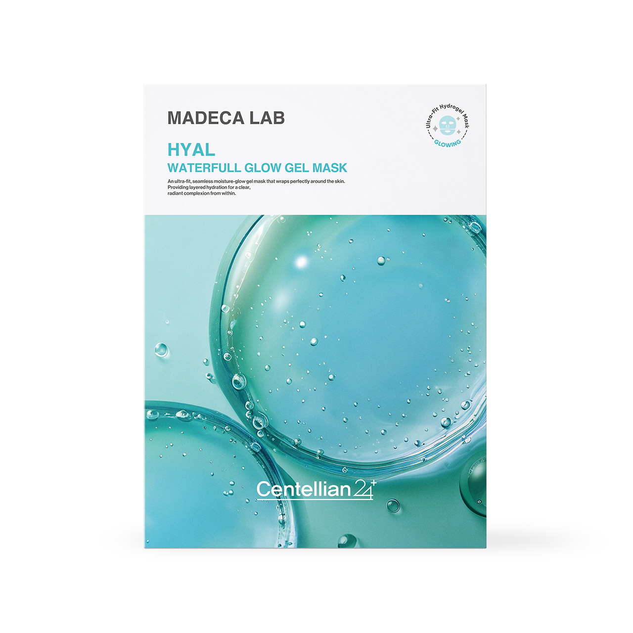 Centellian24 Madeca Lab Hyal Waterfull Glow Gel Mask 5 sheets — flat sachet pouch with product label on white background