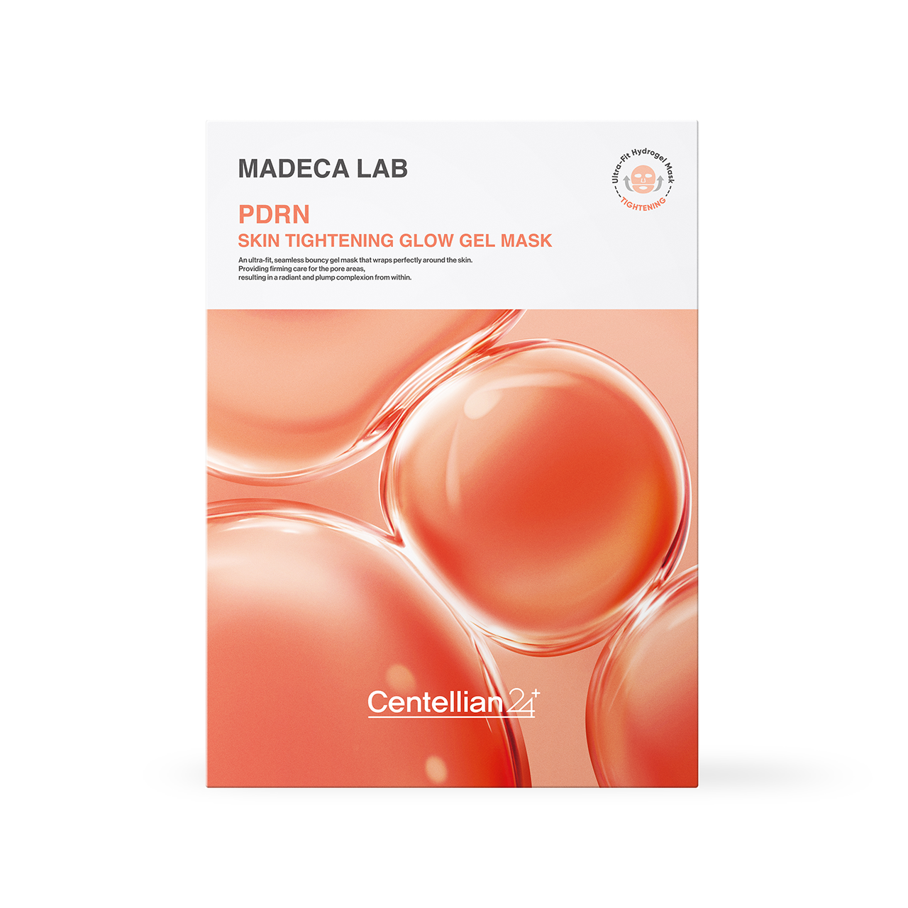 Centellian24 Madeca Lab PDRN Skin Tightening Glow Gel Mask 5ea — box of five sheet mask pouches, top-down view