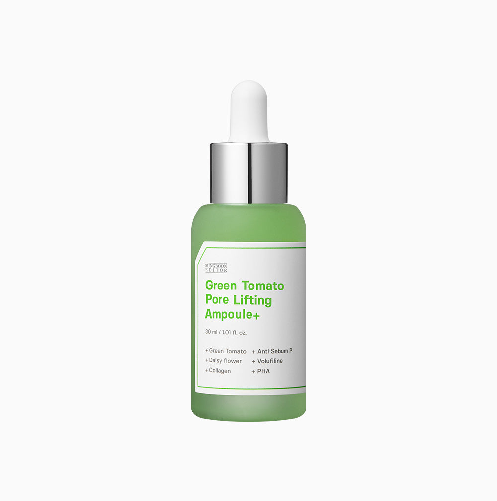 SUNGBOON EDITOR Green Tomato Pore Lifting Ampoule 30ml — serum bottle with dropper cap front