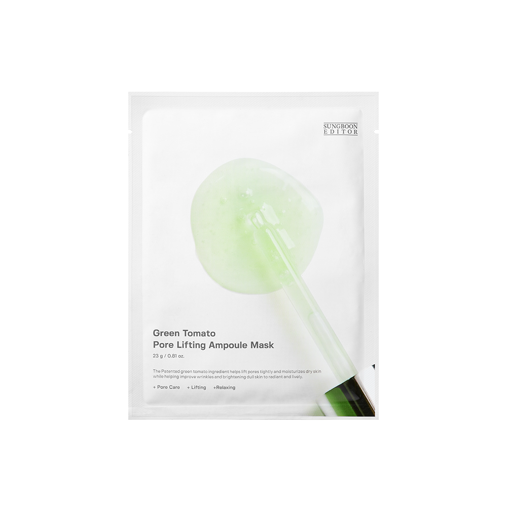 SUNGBOON EDITOR Green Tomato Pore Lifting Ampoule Mask 23g 10pcs — box with sheet mask pouches