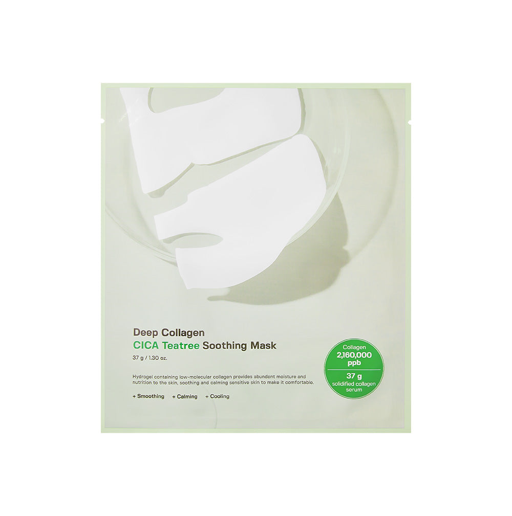 SUNGBOON EDITOR Deep Collagen Cica Teatree Soothing Mask 37g x4 — four-pack box on flat lay