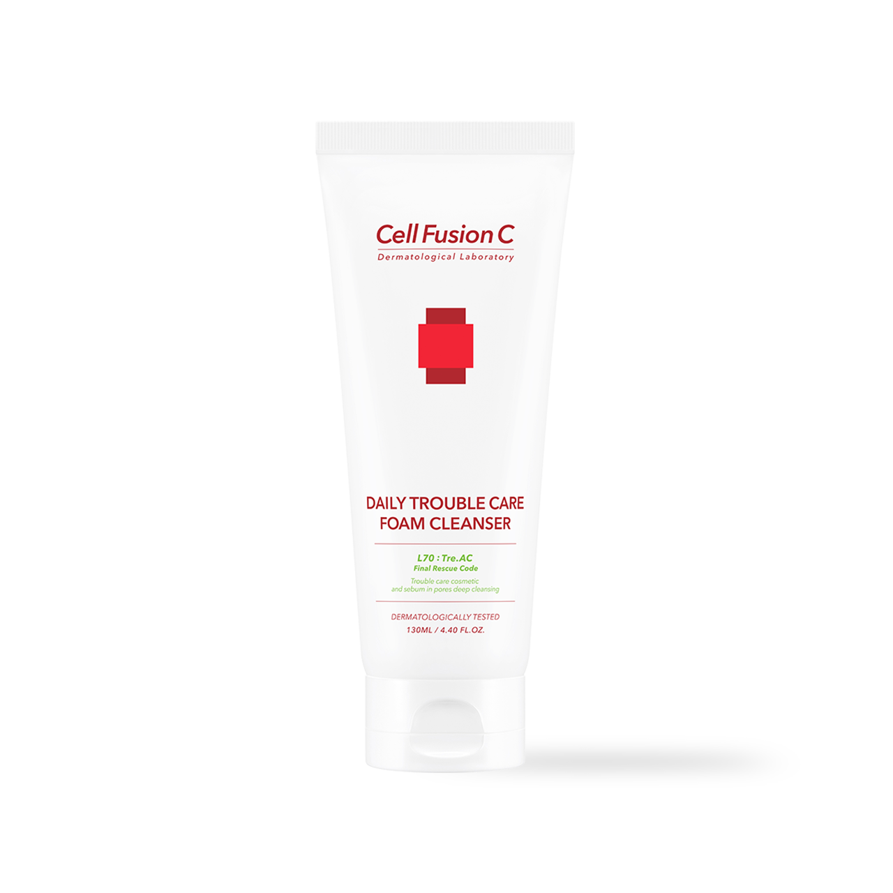 CellFusionC TRE.AC Daily Trouble Care Foam Cleanser 130ml — green foam tube with white pump on white background
