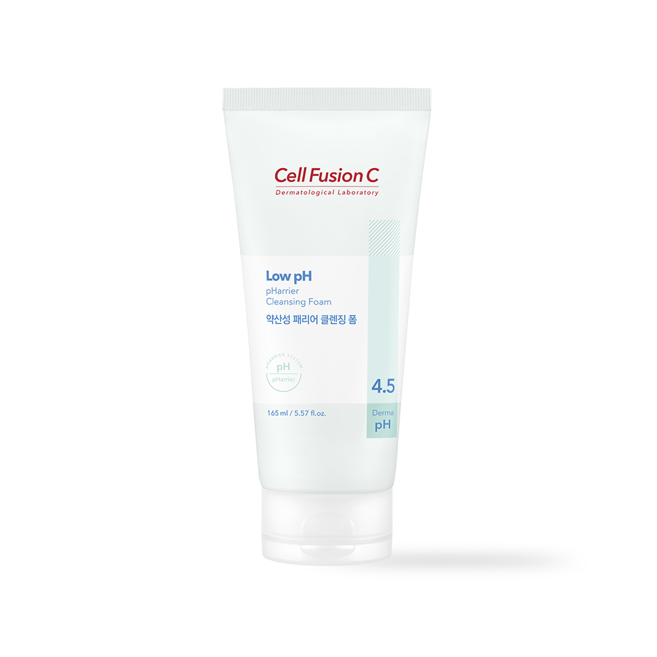 CellFusionC Low pH pHarrier Cleansing Foam 165ml — white pump foam bottle with teal lettering on clean background
