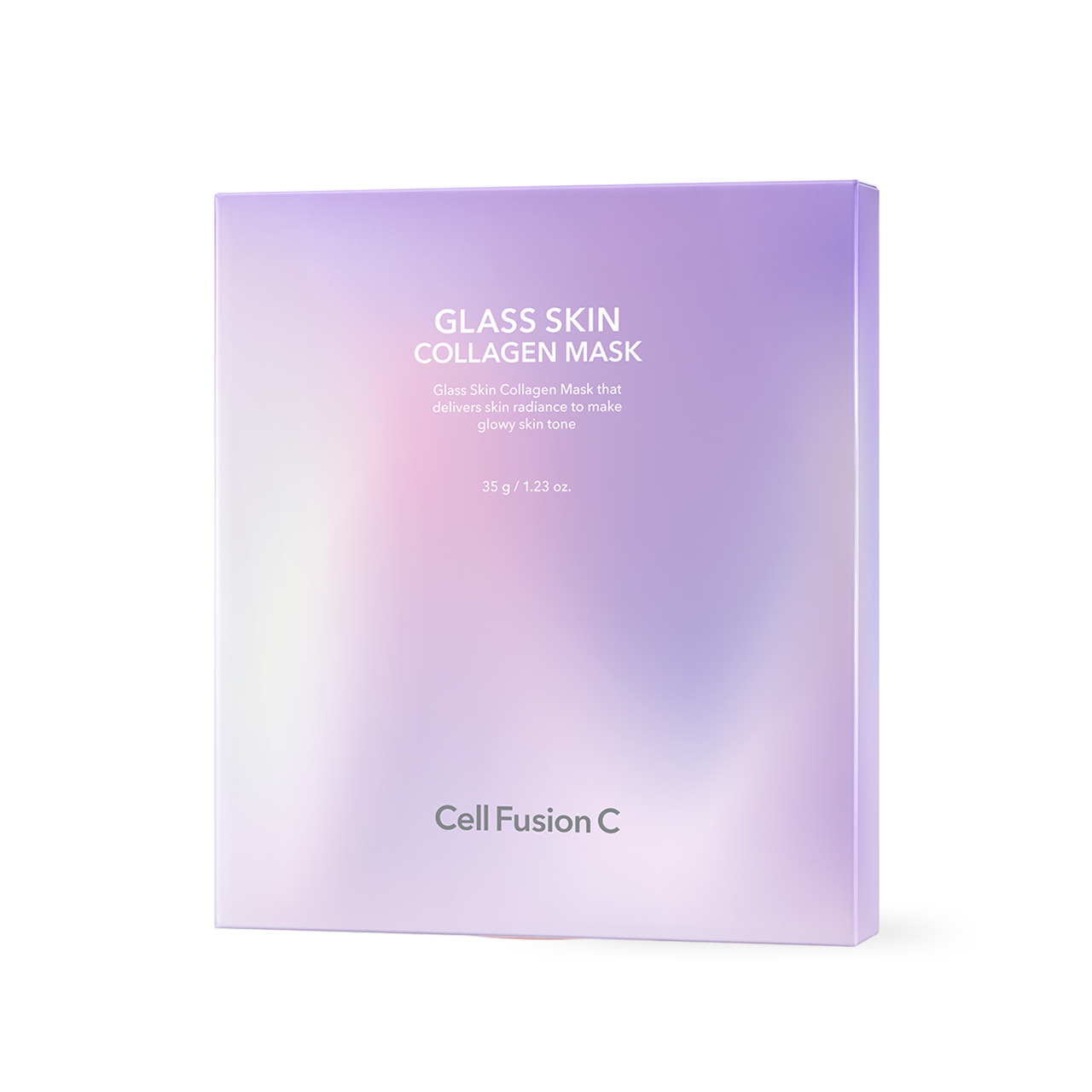 CellFusionC Glass Skin Collagen Mask 35g five-pack — translucent hydrogel mask sheet beside white box packaging