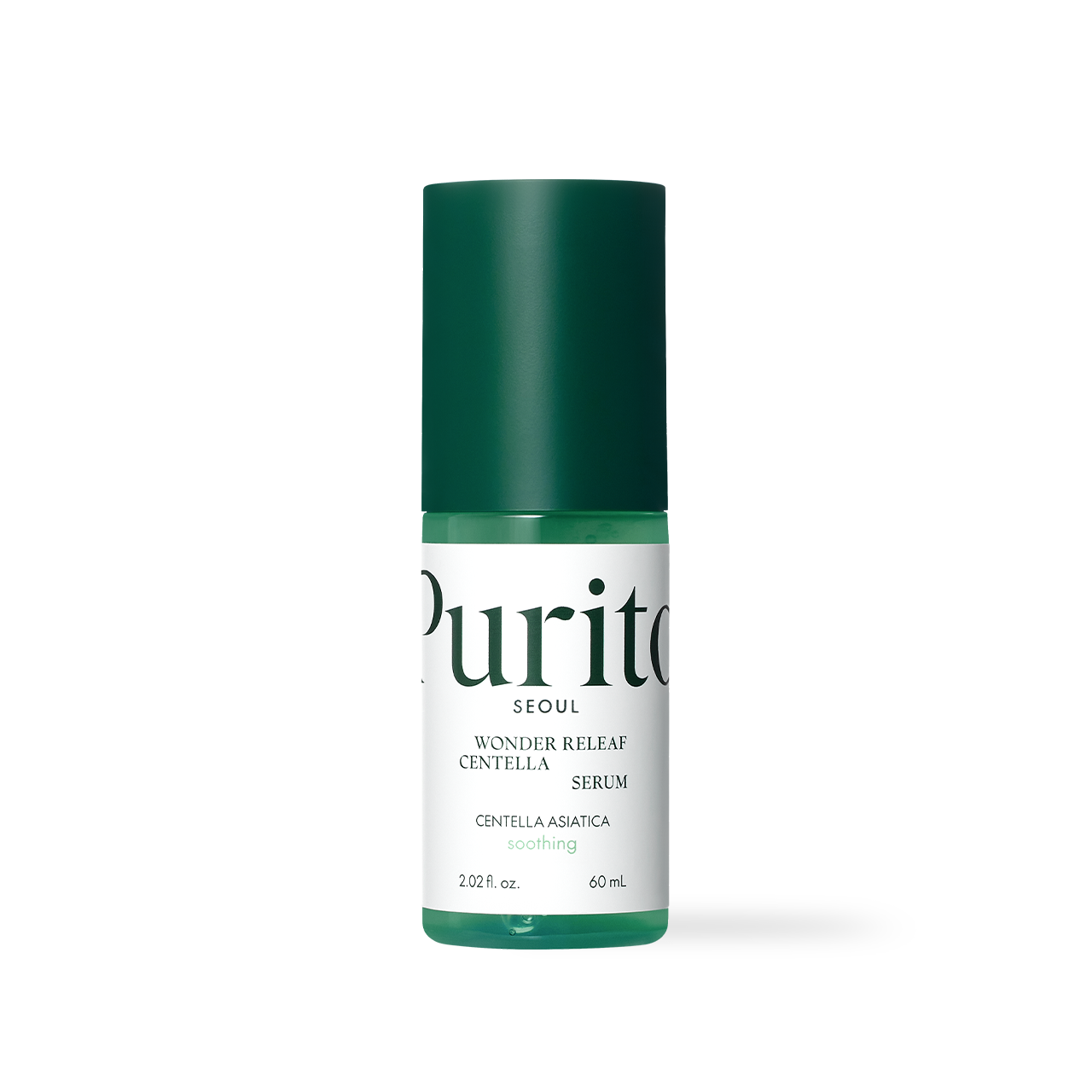 Purito Wonder Releaf Centella Serum 60ml — clear pump bottle with green and white label