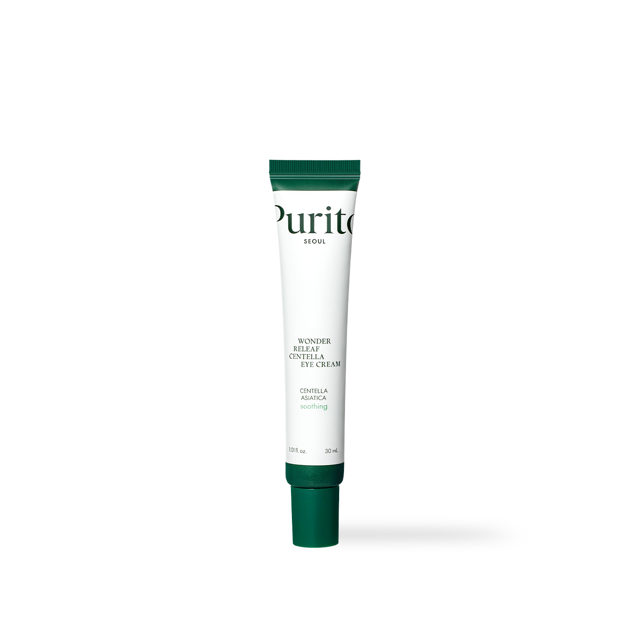 Purito Wonder Releaf Centella Eye Cream 30ml — green tube standing upright, front label visible
