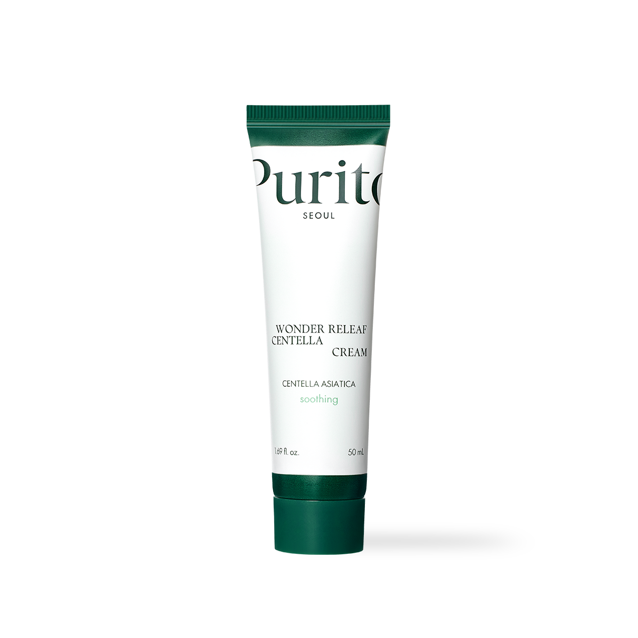 Purito Wonder Releaf Centella Cream 50ml — green frosted jar with white lid