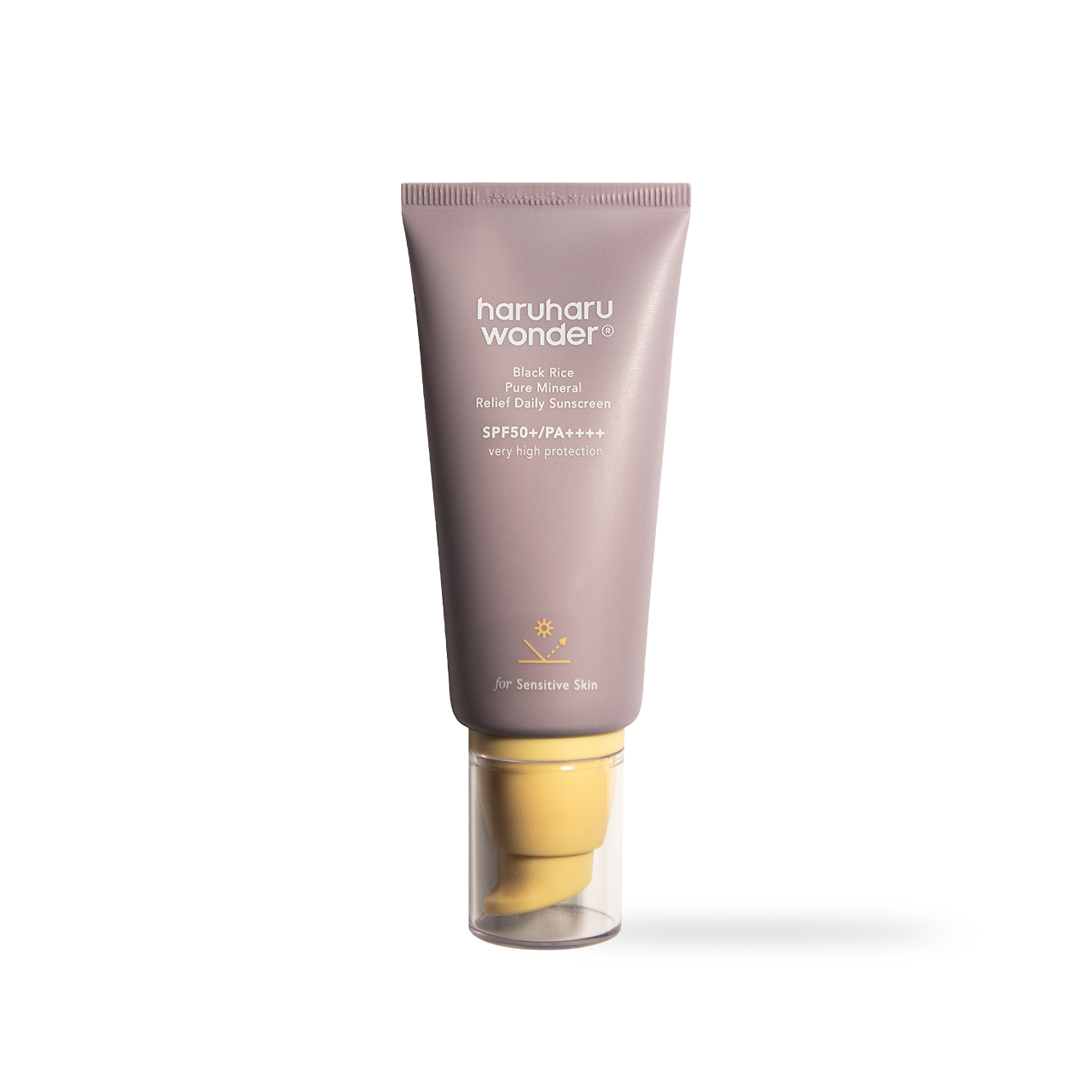 haruharuwonder Black Rice Pure Mineral Sunscreen SPF50+ 50ml — white tube with clean label, front view