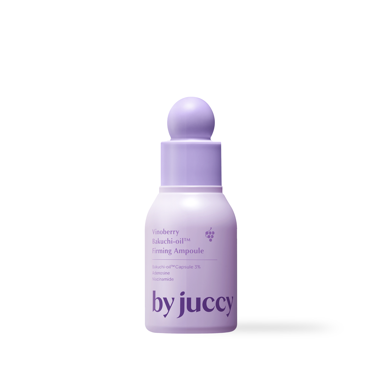 By Juccy Vinoberry Bakuchiol Firming Ampoule 30ml — dropper bottle with deep wine label on dark background