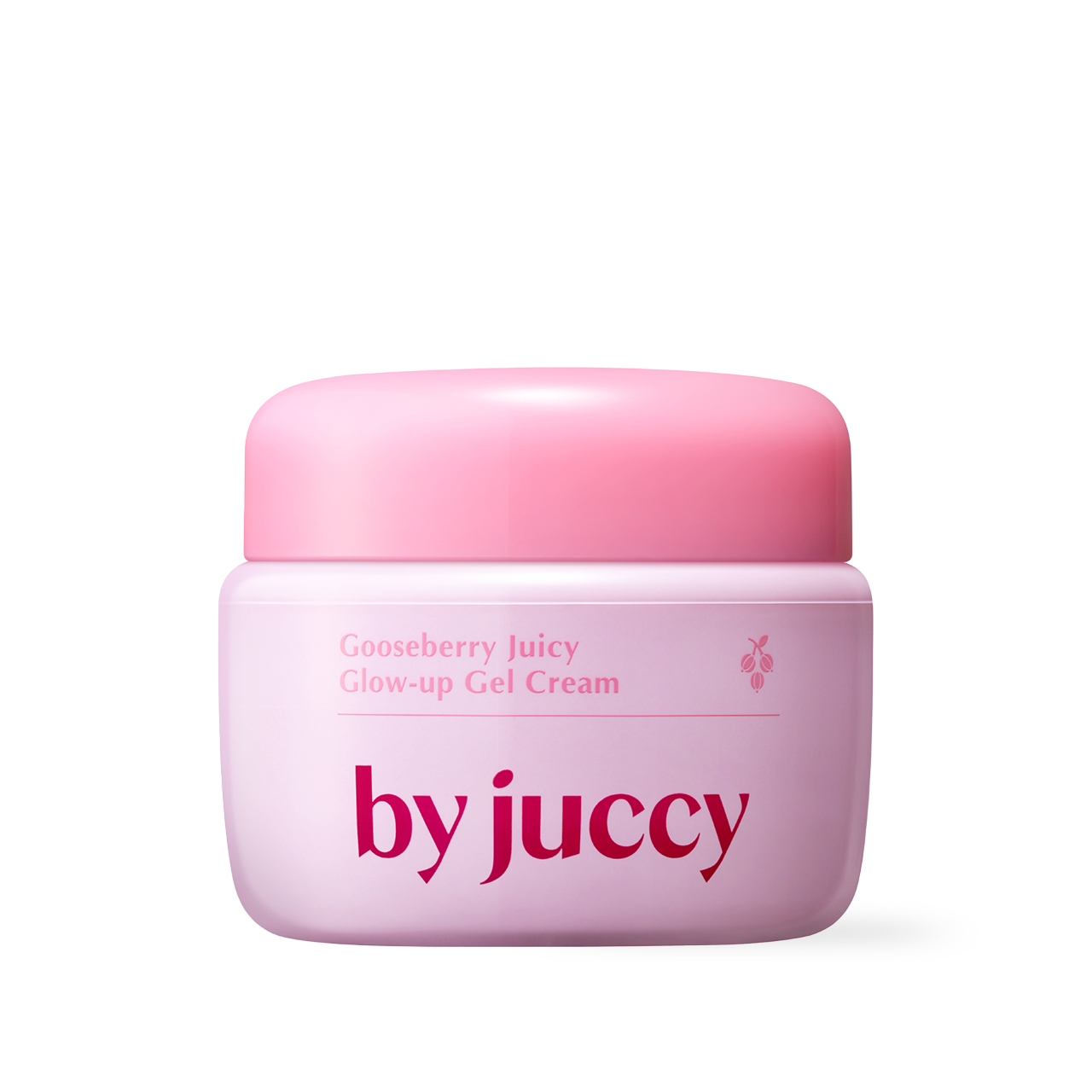 By Juccy Gooseberry Glow Up Gel Cream 55ml — pink gel cream jar with lid on blush surface