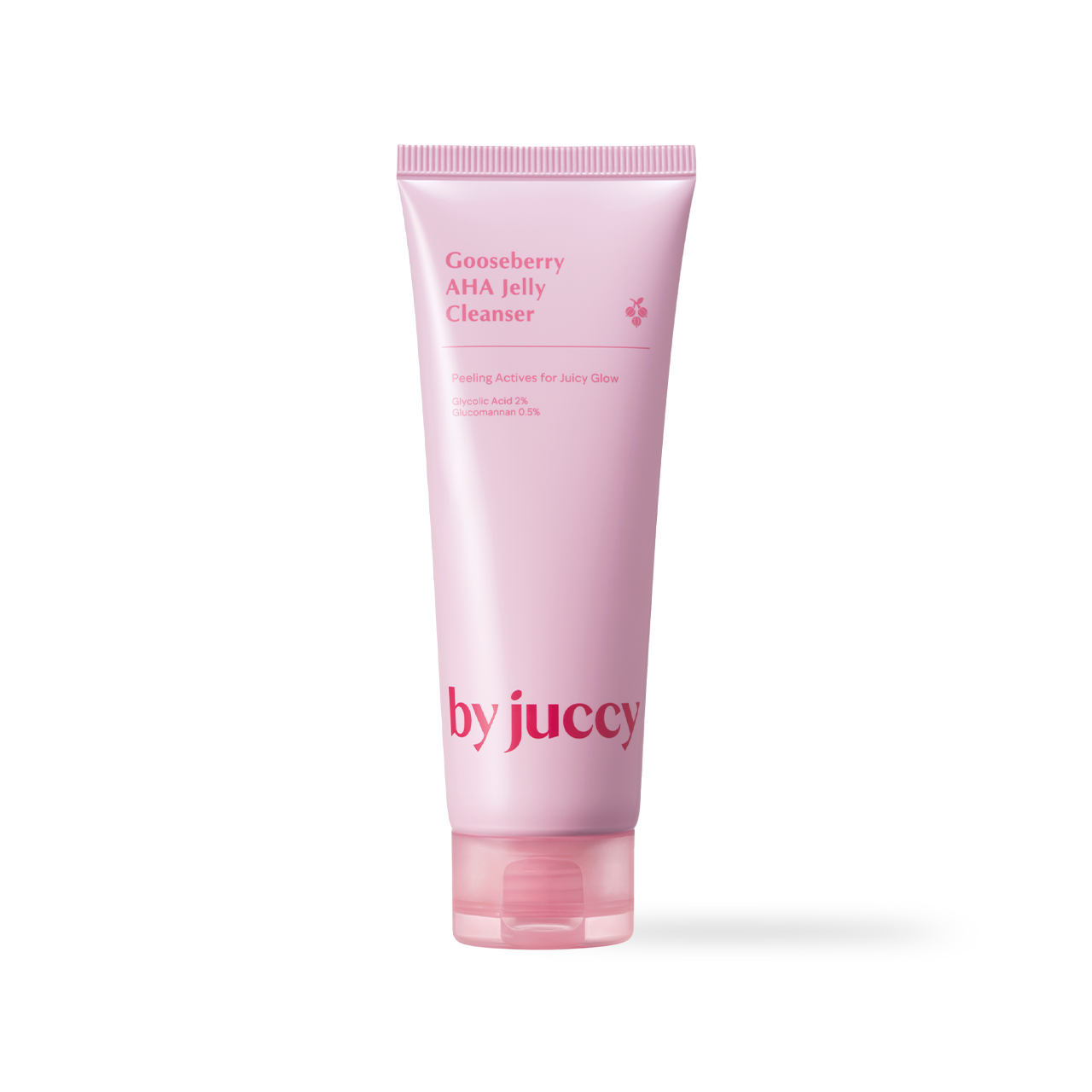 By Juccy Gooseberry AHA Jelly Cleanser 120ml — pink jelly pump bottle on light pink surface