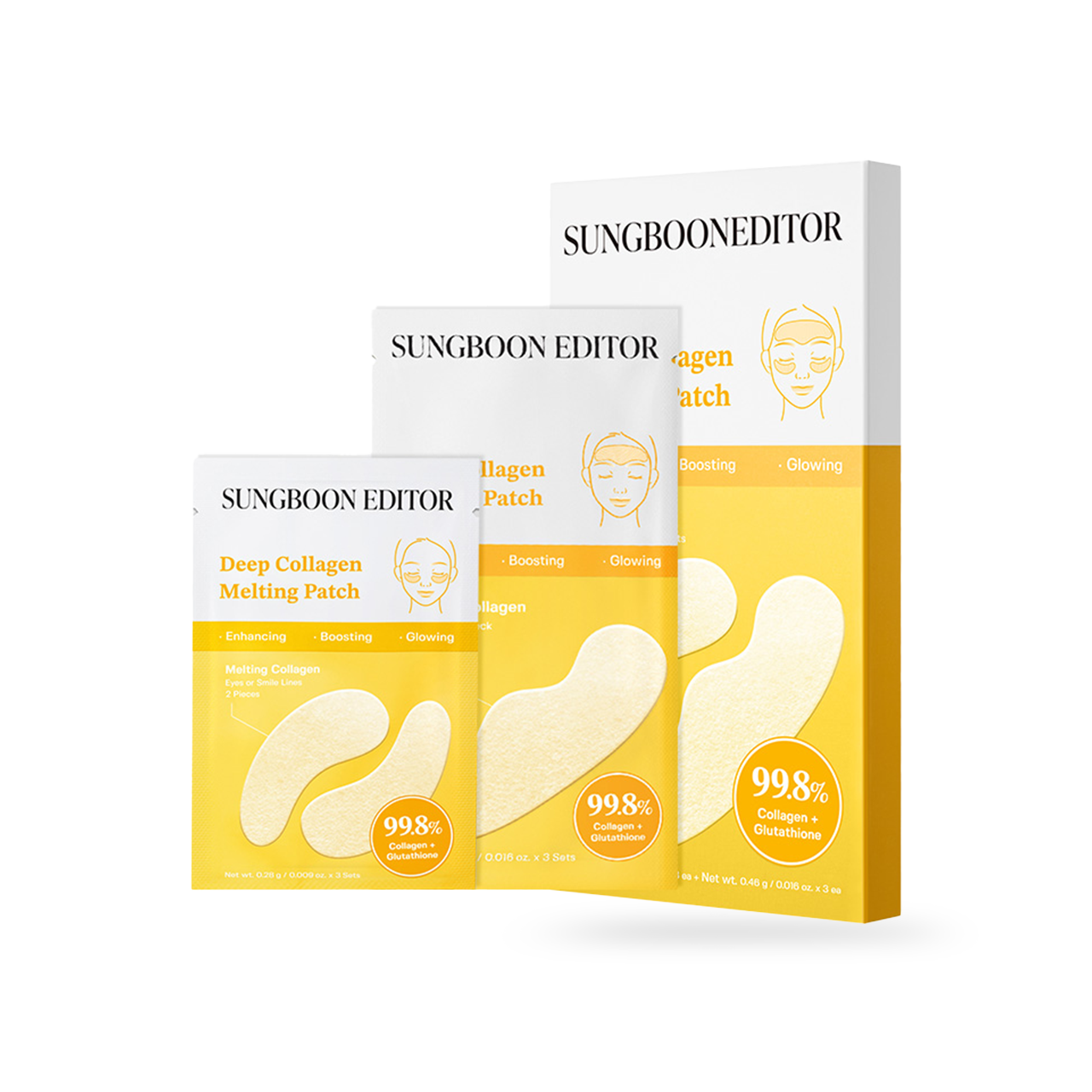 SUNGBOON EDITOR Deep Collagen Melting Patch 6pcs — box and dry film patches on white background