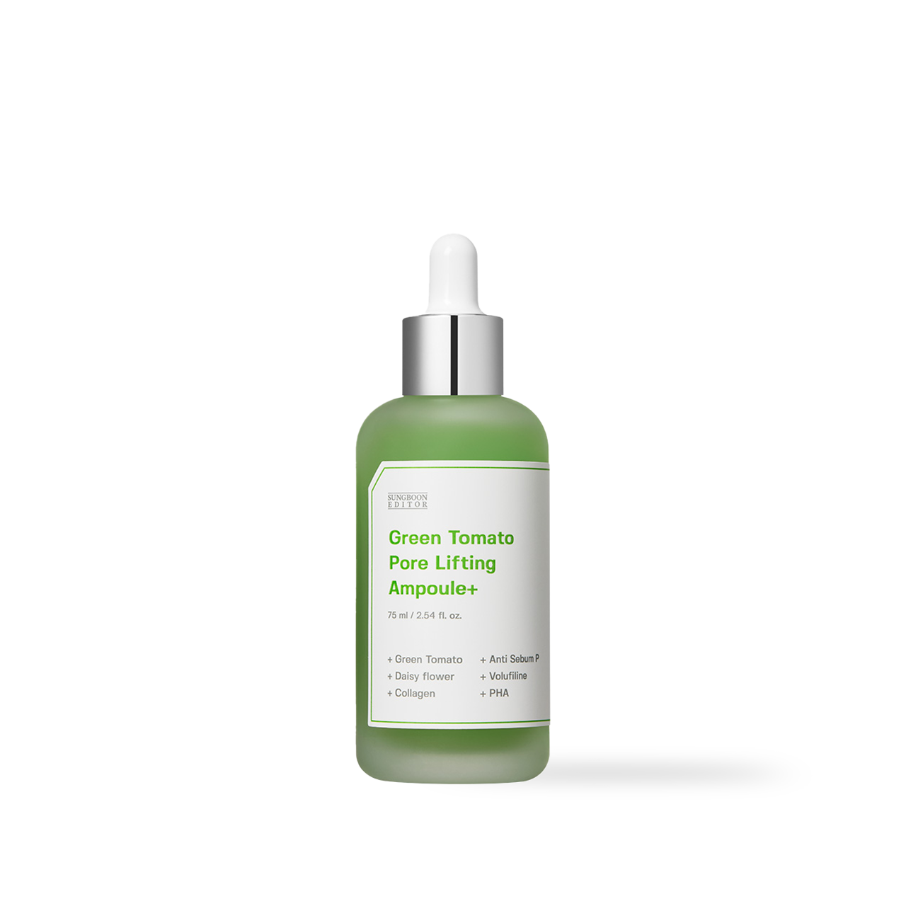 SUNGBOON EDITOR Green Tomato Pore Lifting Ampoule 75ml — serum bottle with pump dispenser front
