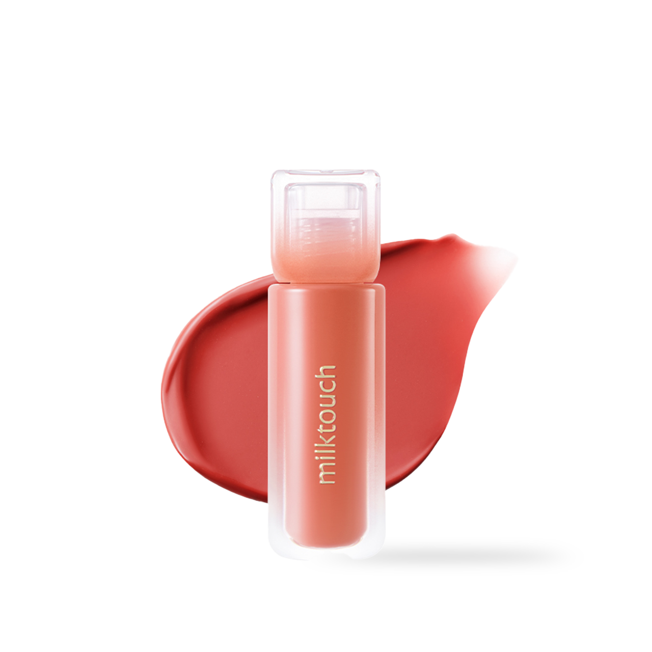 milktouch Dew Stain Sheer Lip Gloss 05 Peach Drop 4g — peach gloss tube with applicator, side view