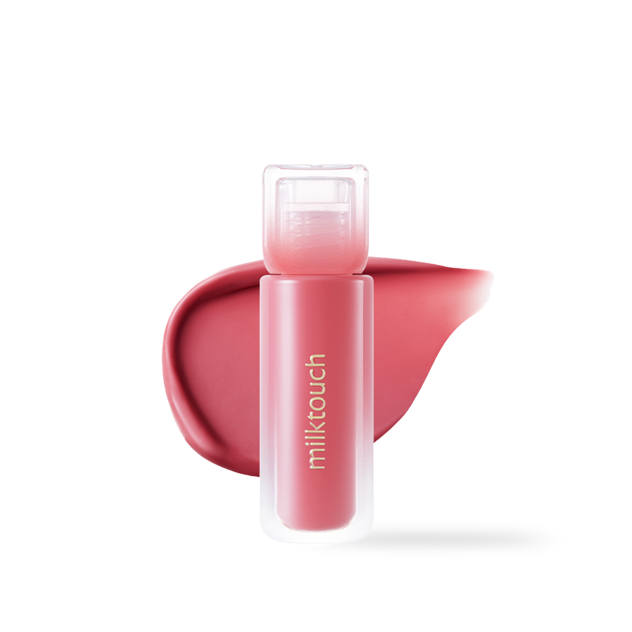 milktouch Dew Stain Sheer Lip Gloss 03 Peony Rain 4g — rosy gloss tube, applicator wand extended