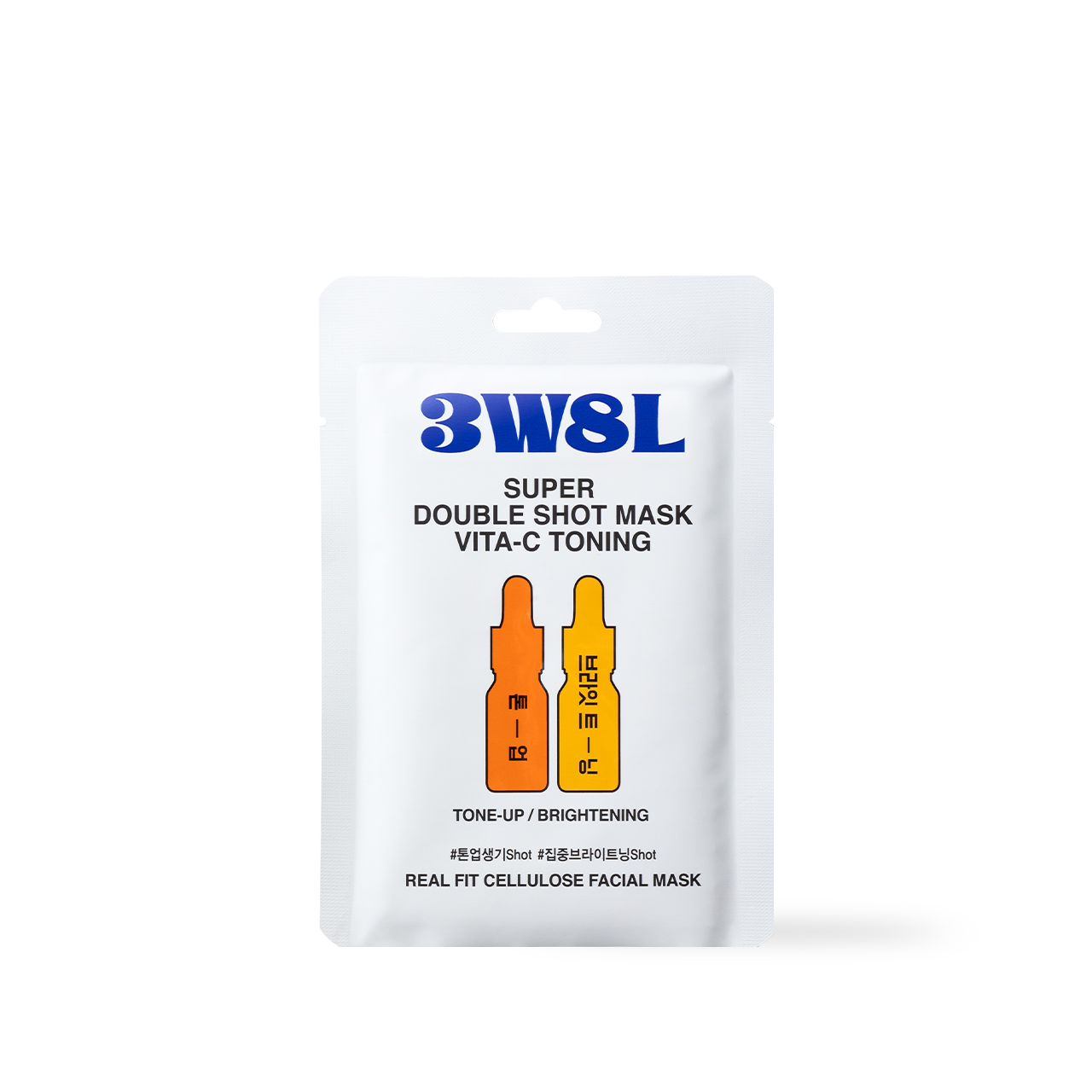 3W8L Super Double Shot Mask VitaC Toning 27ml — yellow and white pouch with vitamin C graphic
