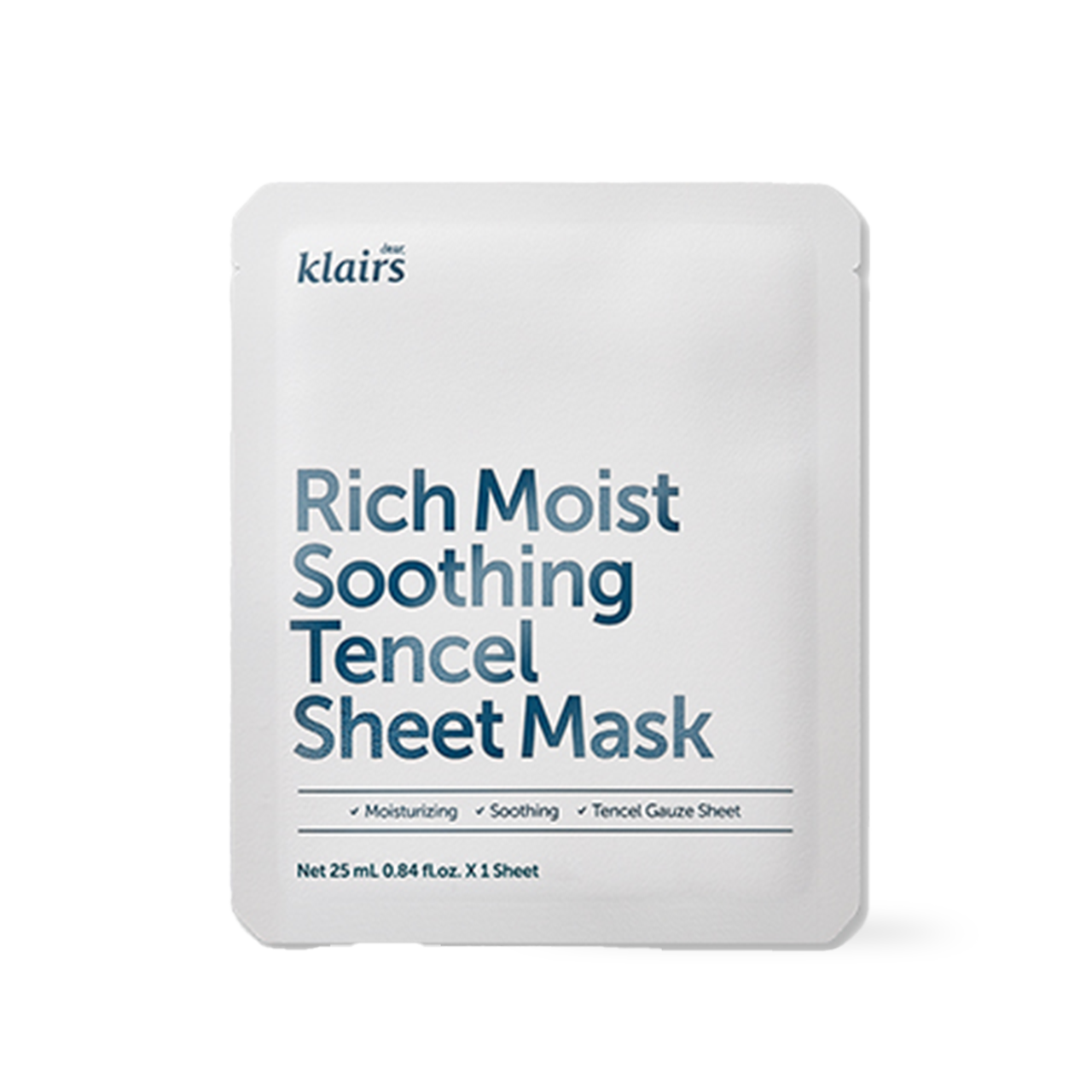 Dear Klairs Rich Moist Soothing Tencel Sheet Mask 25ml — box of 10 individually wrapped pouches