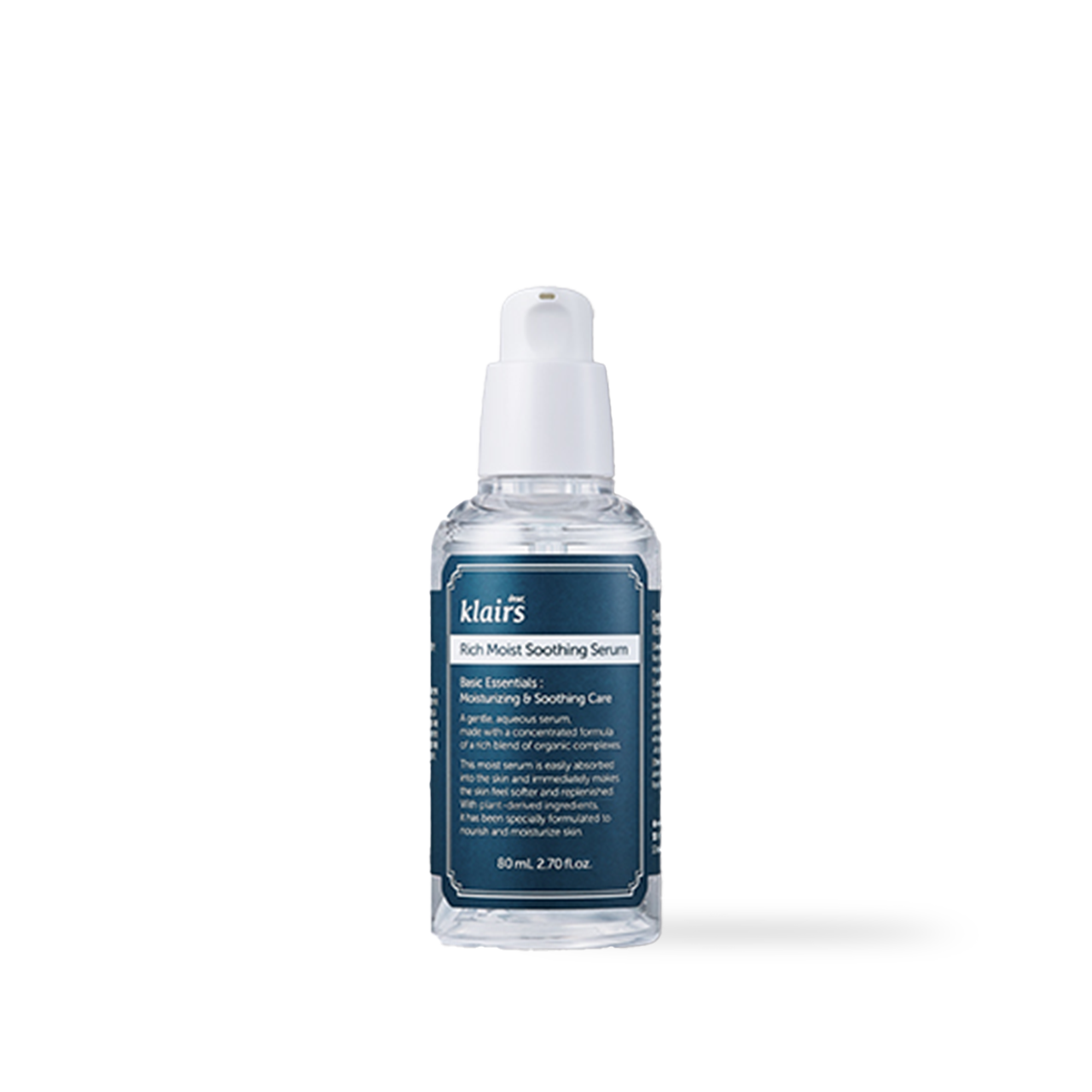 Dear Klairs Rich Moist Soothing Serum 80ml — pump bottle with minimalist label, front view