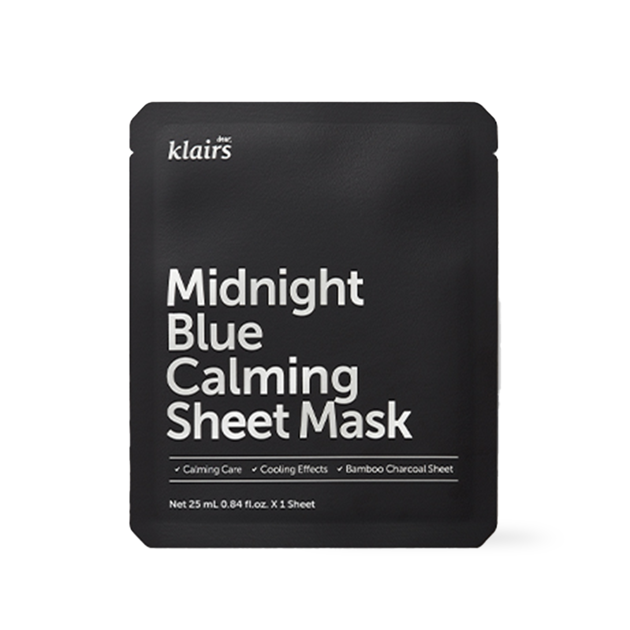 Dear Klairs Midnight Blue Calming Sheet Mask — flat sheet mask pouch with blue label
