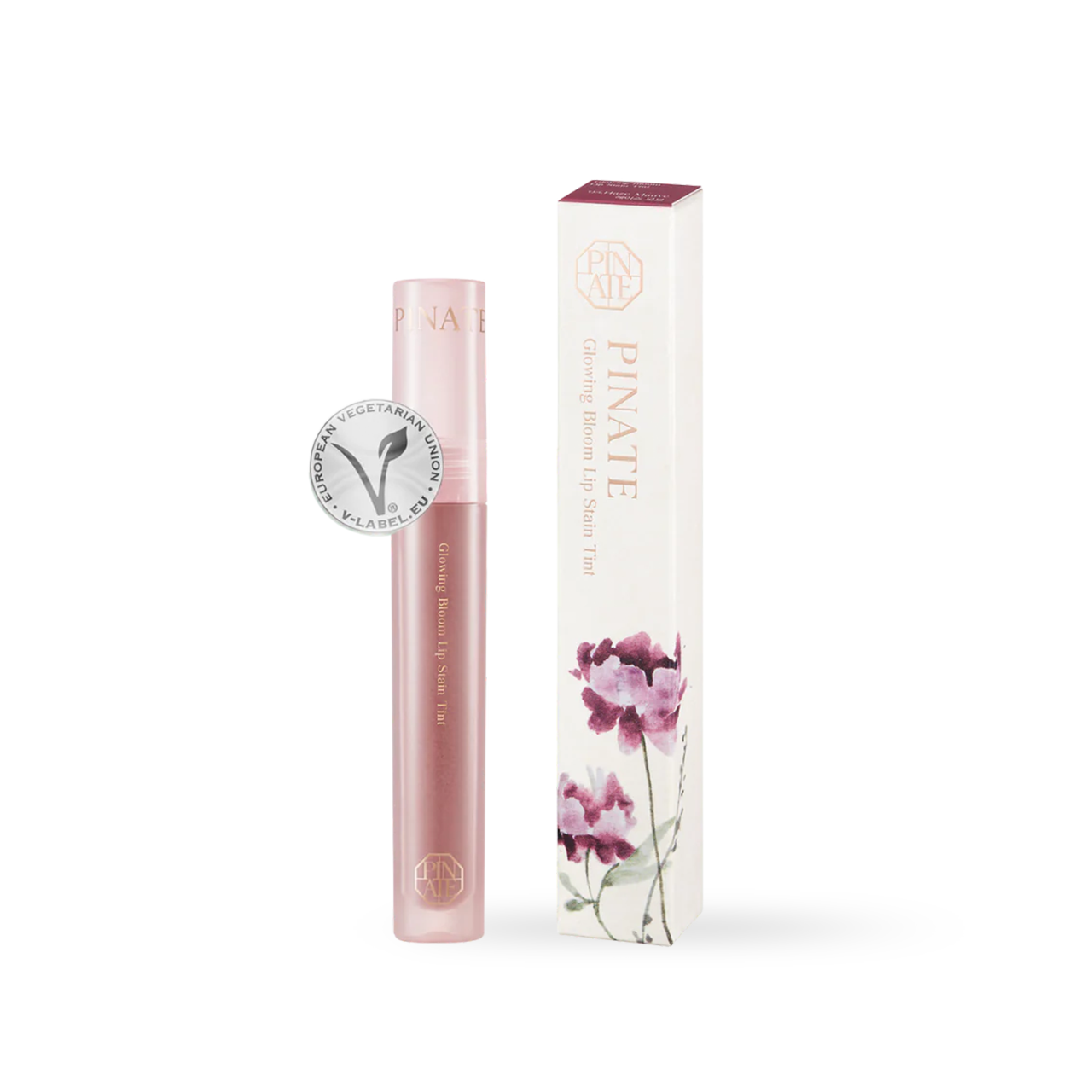 Pinate Glowing Bloom Lip Stain 05 Haze Mauve 2.9g — dual-tip applicator with mauve tint