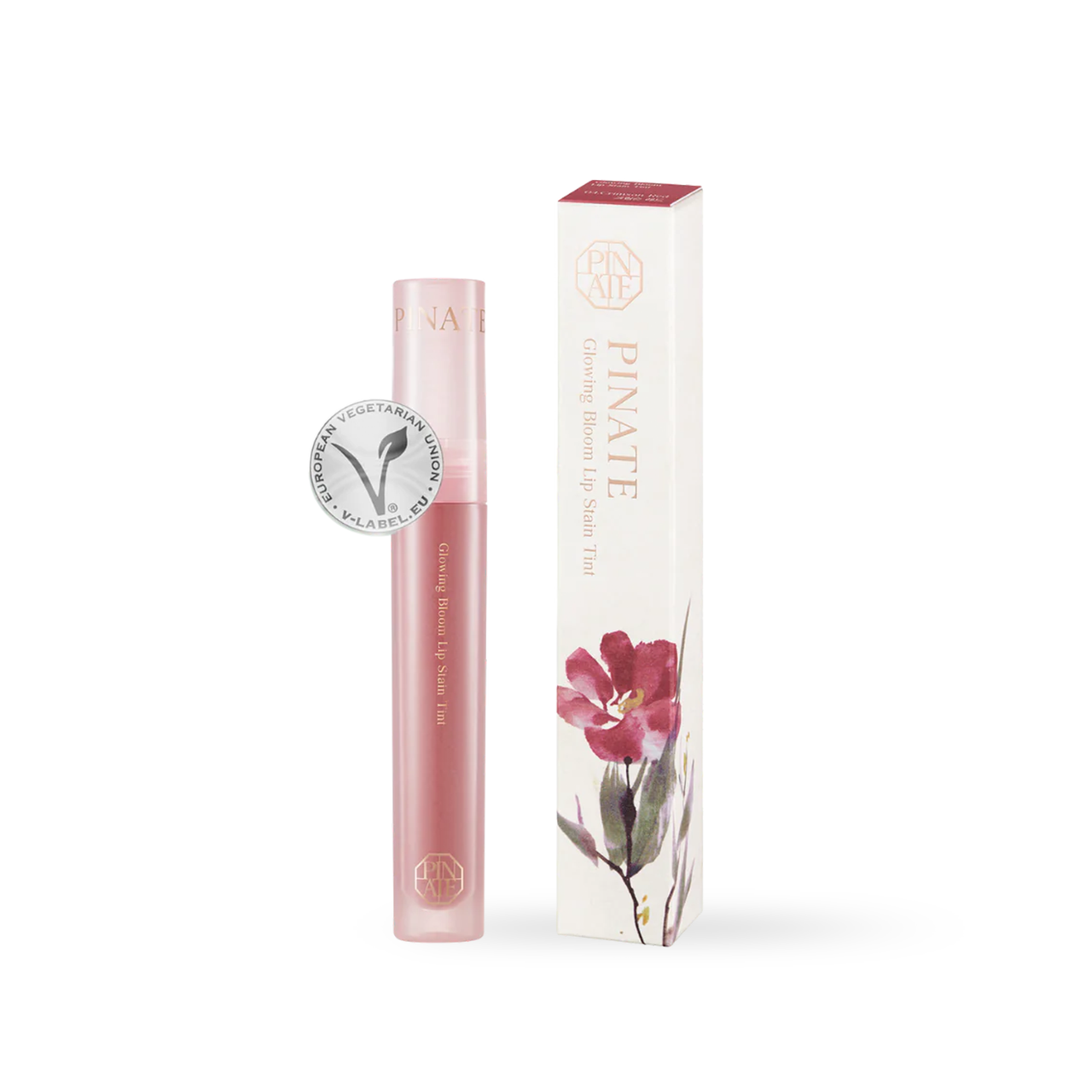 Pinate Glowing Bloom Lip Stain 04 Crimson Red 2.9g — dual-tip applicator with red product
