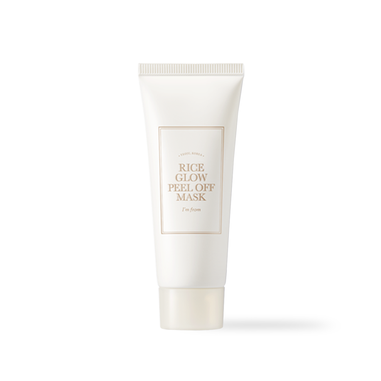 ImFrom Rice Glow Peel Off Mask 70g — white tube with gold accents beside peel-off film