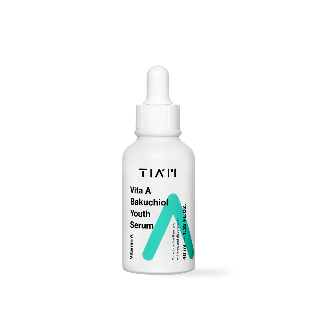 TIAM Vita A Bakuchiol Youth Serum 40ml — sleek white bottle with dropper, front view