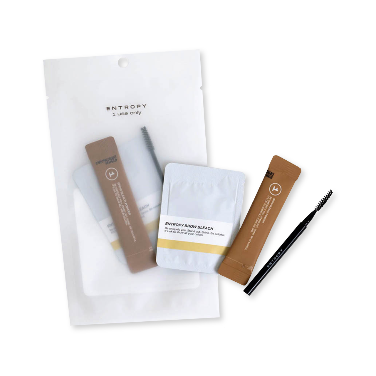 ENTROPY One-Use Brow Bleach 3.7g — two-step bleach kit with mixing cap, front view