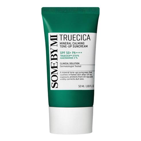SomeByMi Truecica Mineral Calming Tone-Up Suncream 50ml — white tube with pump dispenser