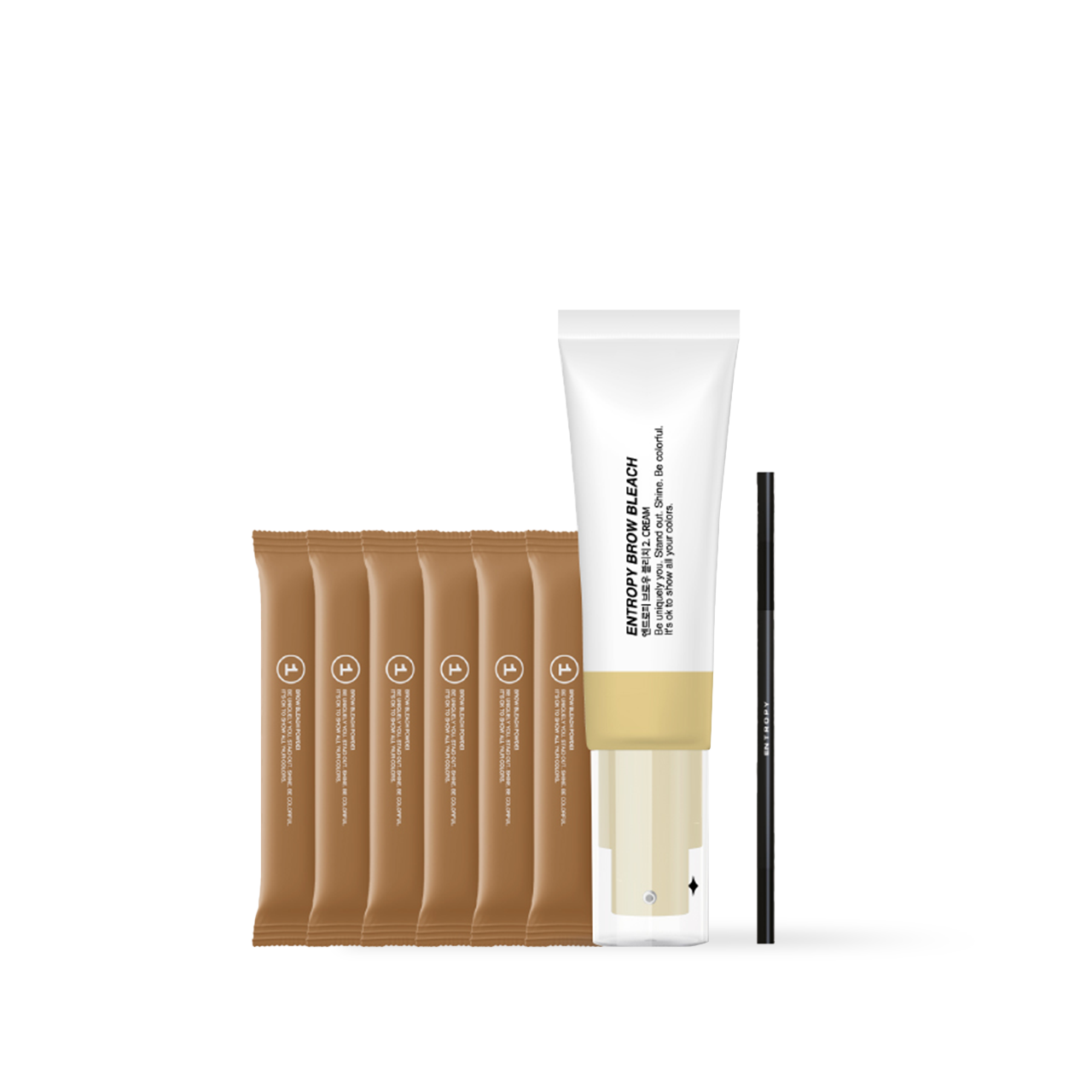 Entropy Brow Bleach 50g — bleach kit box with powder packets and cream tube displayed