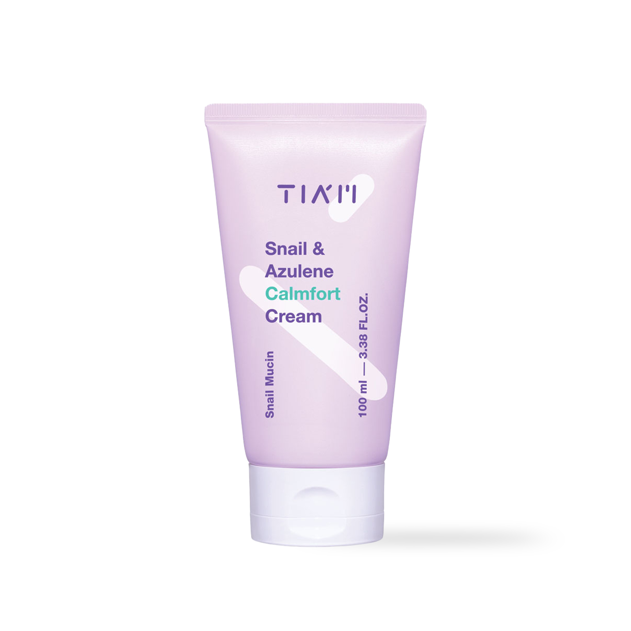 TIAM Snail Azulene Calmfort Cream 100ml — blue-tinted jar with flip lid, front of jar