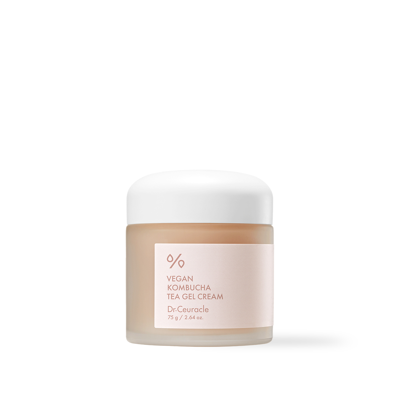 Dr.Ceuracle Vegan Kombucha Tea Gel Cream 75g — round glass jar with transparent gel cream visible inside