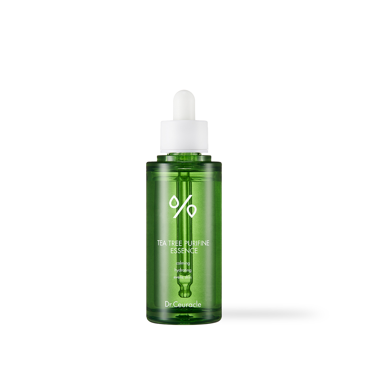 Dr.Ceuracle Tea Tree Purifine 95 Essence 50ml — pump bottle with green cap on white surface