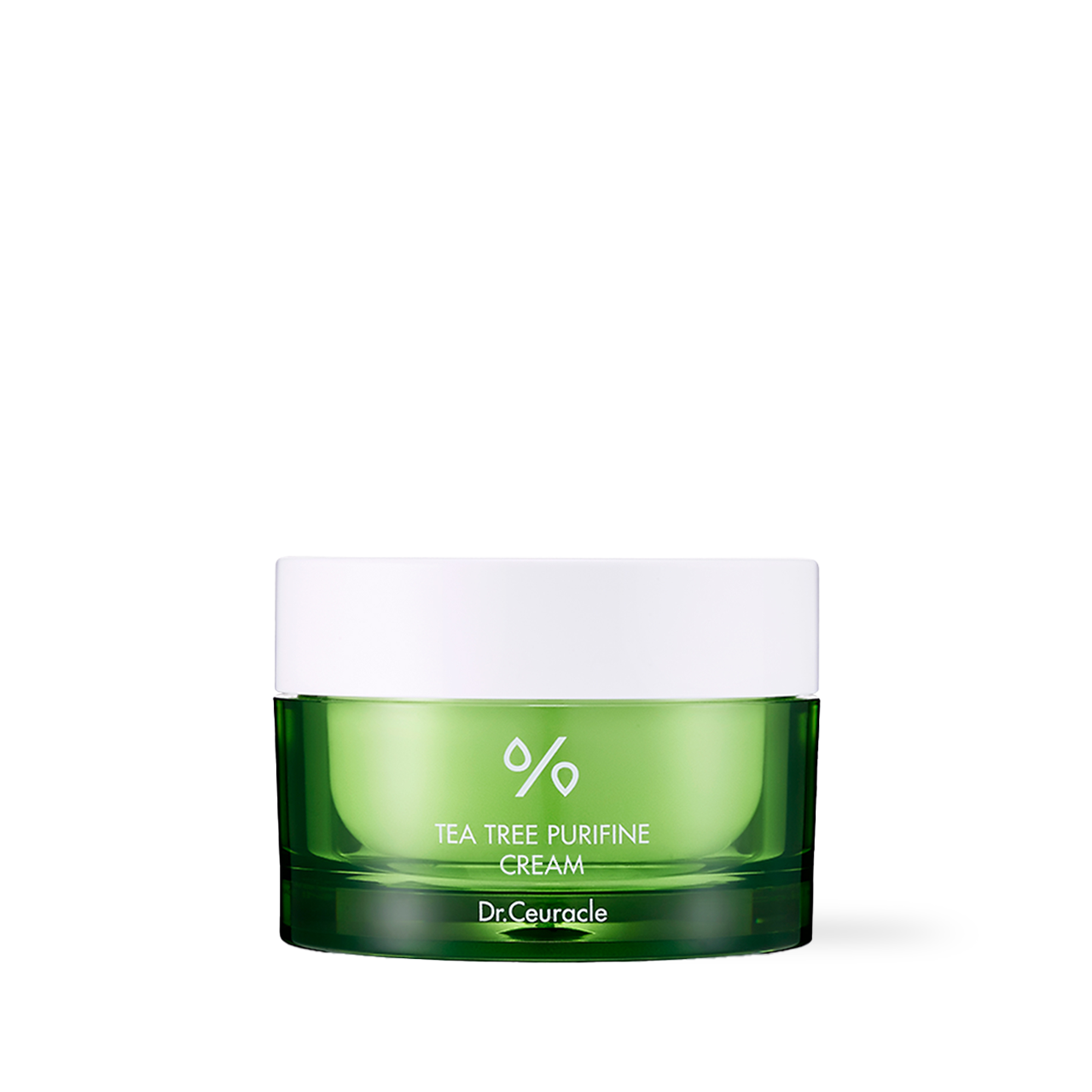 Dr.Ceuracle Tea Tree Purifine 80 Cream 50g — white jar with green label, lid off showing cream texture