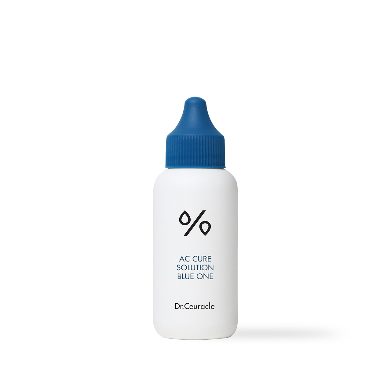 Dr.Ceuracle AC Cure Solution Blue One 50ml — blue-labeled clear glass bottle on white background